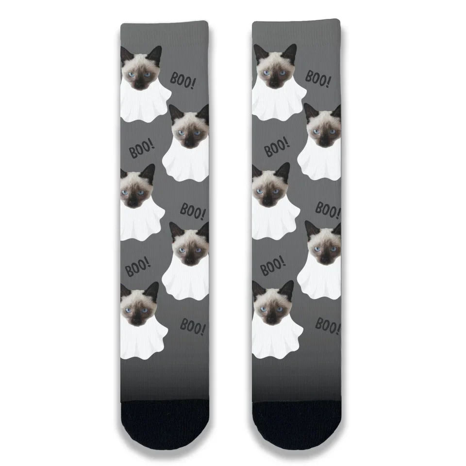 Halloween Cat Ghost Personalised Socks - Image 3