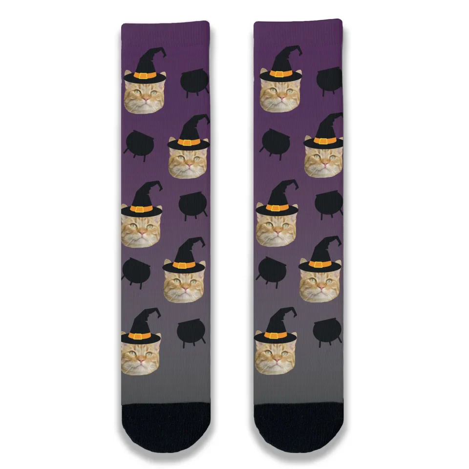 Halloween Cat Witch Personalised Socks - Image 3