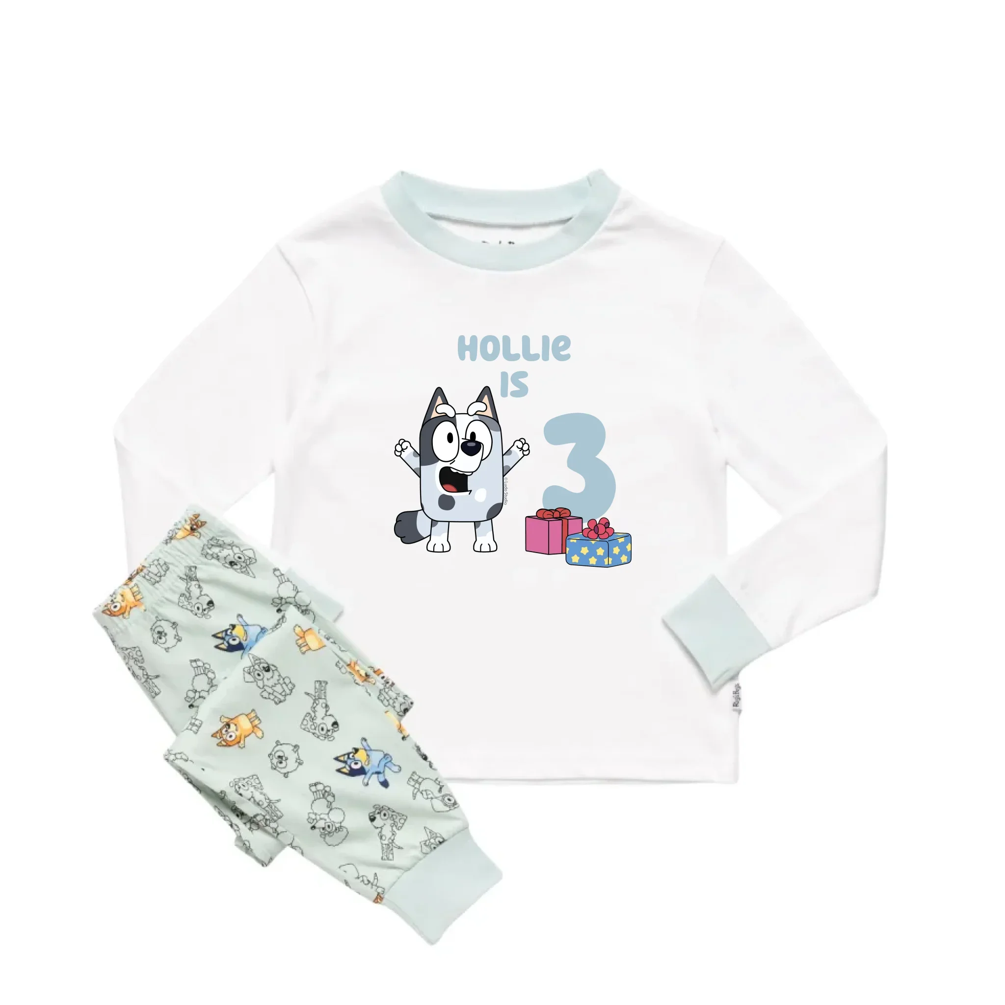Personalised Bluey Birthday Name and Age Kids' Long Sleeve Pyjamas - Image 36