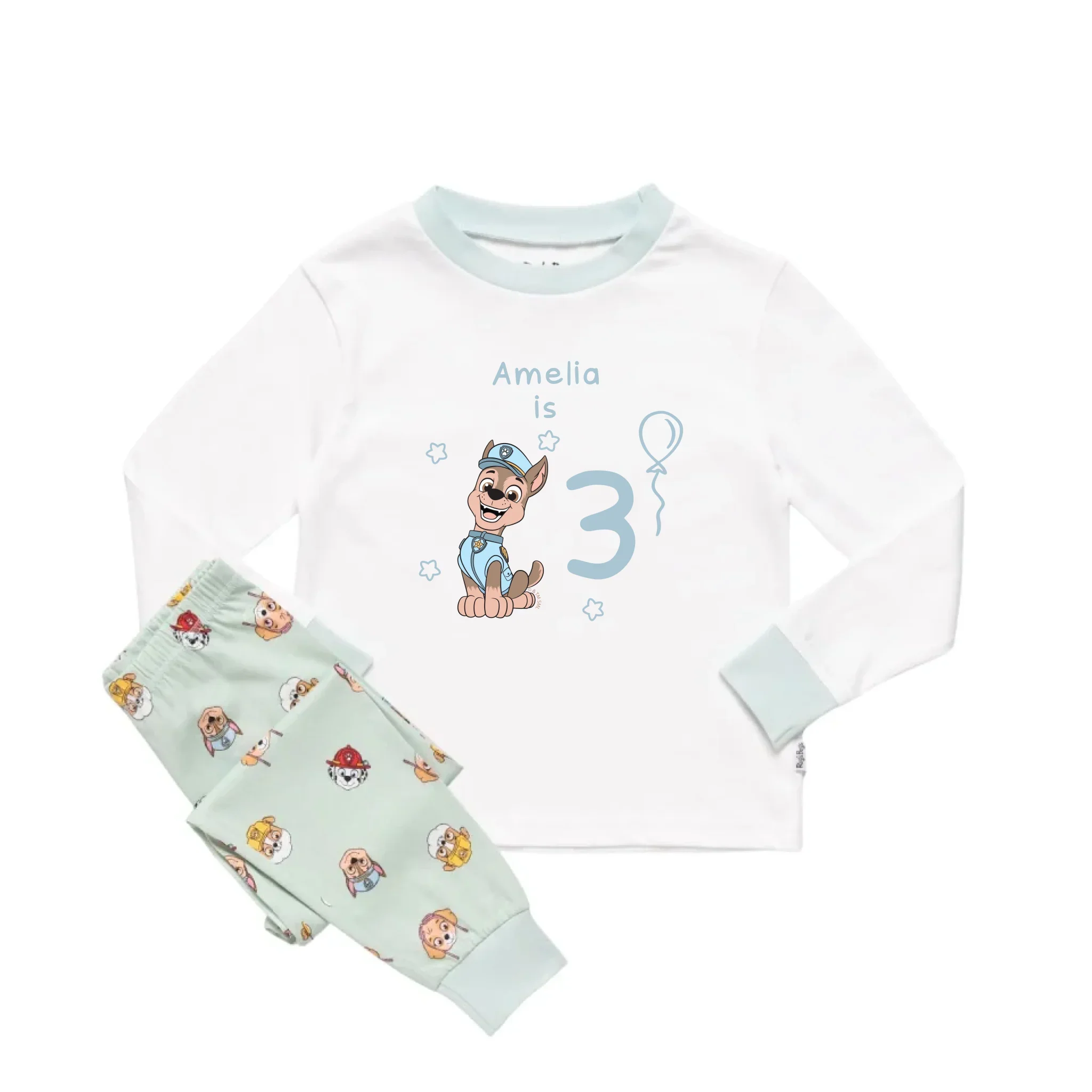 Personalised Paw Patrol Birthday Name and Age Kids' Long Sleeve Pyjamas